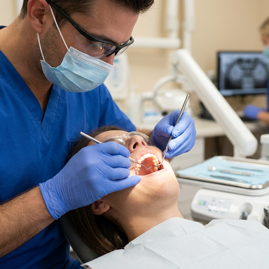 Dentist reviewing AI analysis results